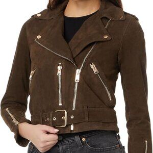 New! ALL SAINTS Suede Balfern Biker Jacket Tarmac Green